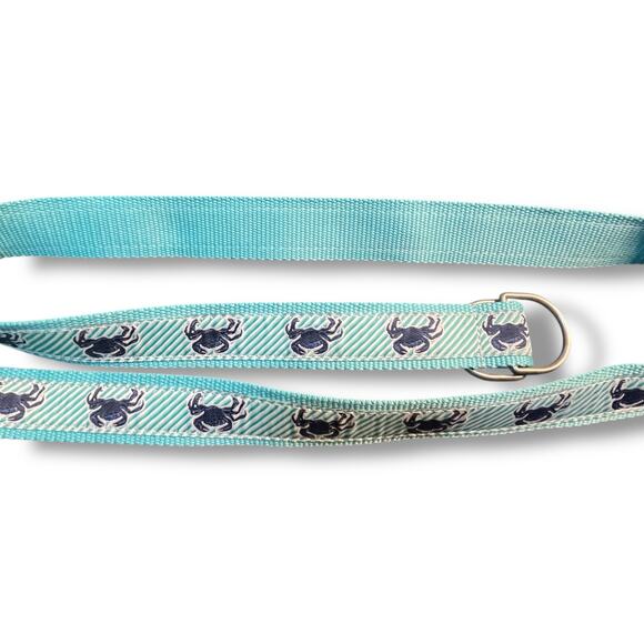 LL Bean Crab Ribbon Belt Sz Medium Large Aqua Blue Turquoise Blue D Ring 43" - Picture 4 of 12